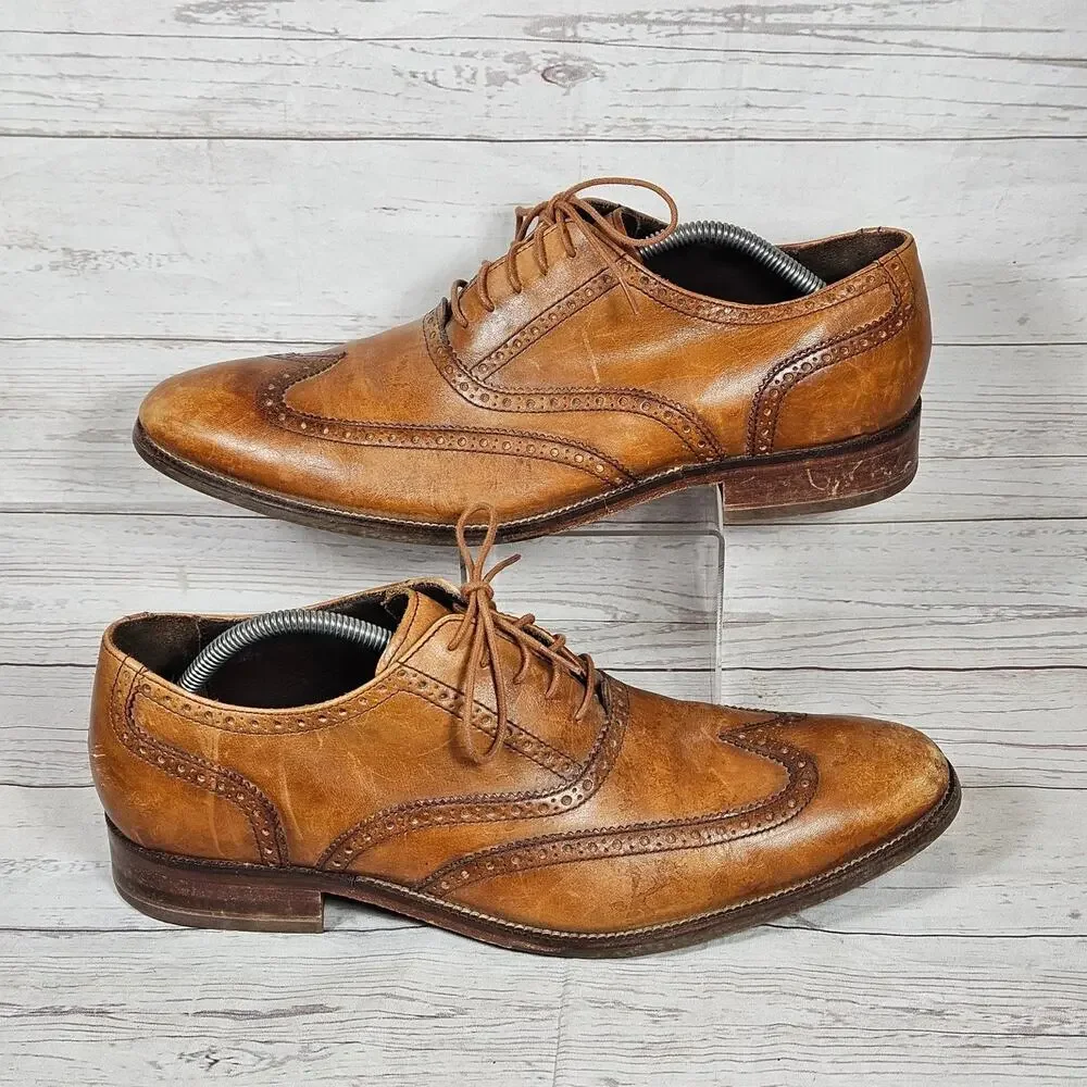 Cole Haan Men's Cognac Leather Wingtip Oxford Dress Shoes Size 12 M